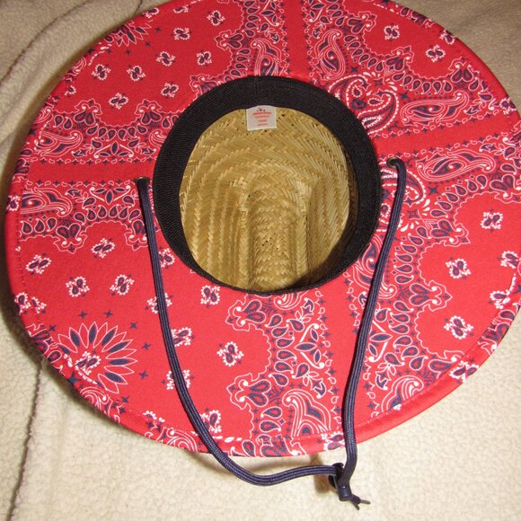 Woven Straw Patriotic Hat One Size with Eagle and Strap - Picture 3 of 5